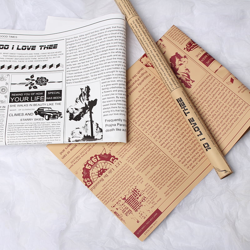 Baliaci papier s kvetmi z hovädzej kože MYHC-21 v retro štýle novín