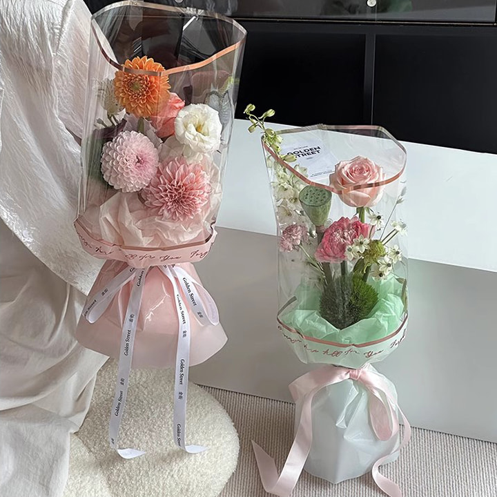 Baliaci papier MYHC-70 Gold Line Plastic Flowers Opp