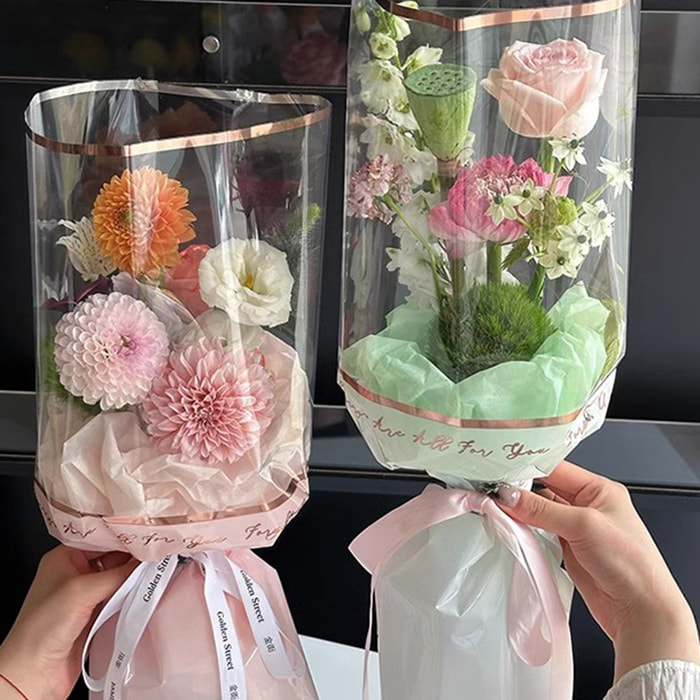 Baliaci papier MYHC-70 Gold Line Plastic Flowers Opp